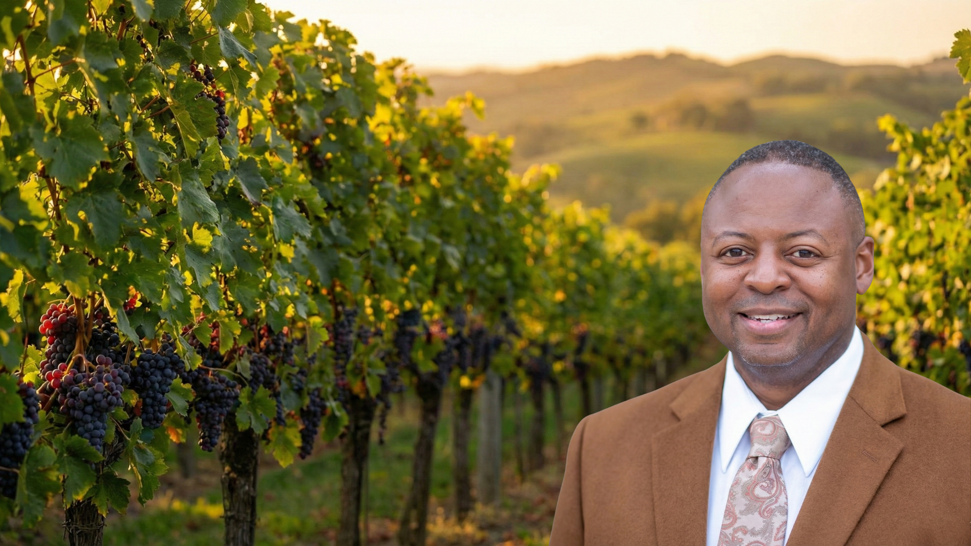 Sean A. Wilson in vineyard